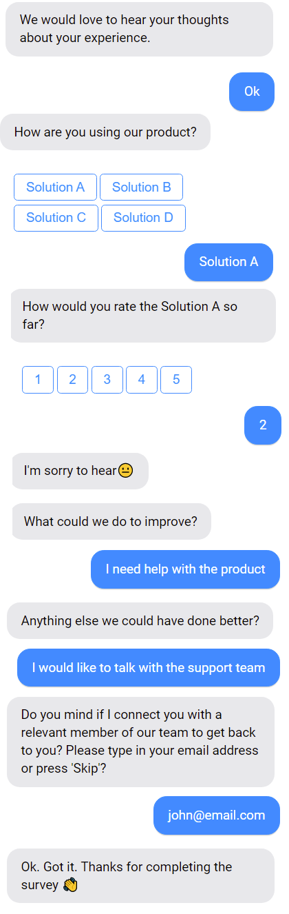 Chatbot feedback survey