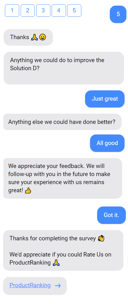 Chatbot feedback survey